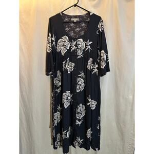 April Cornell Maxi Dress Black tan floral print Womens Boho Waist Ties Medium